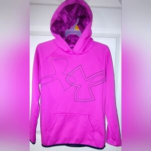 Girls Youth Under Armour Dual Logo Fuchsia Pullover Hoodie Size M  EUC